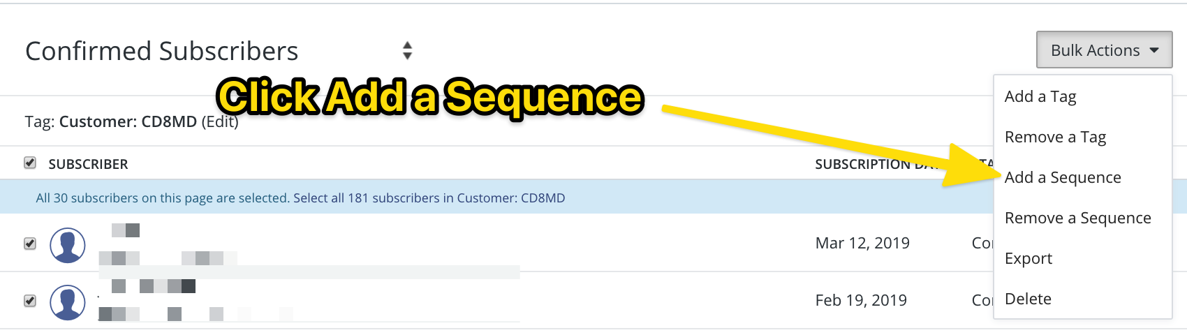 Add subscribers to a sequence using ConvertKit's bulk operations