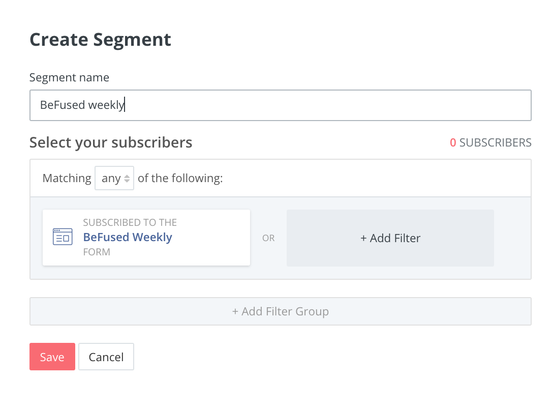 Adding form to segment filter in ConvertKit