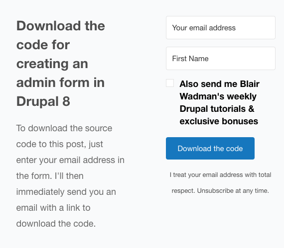 Content upgrade form