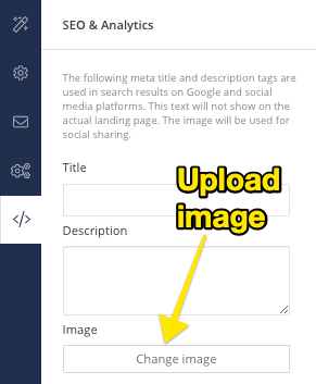 Upload your landing page image in the SEO & Analytics settings
