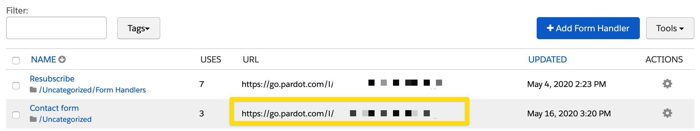 Getting the form handler URL in Pardot