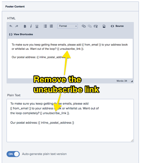 Remove unsubscribe link